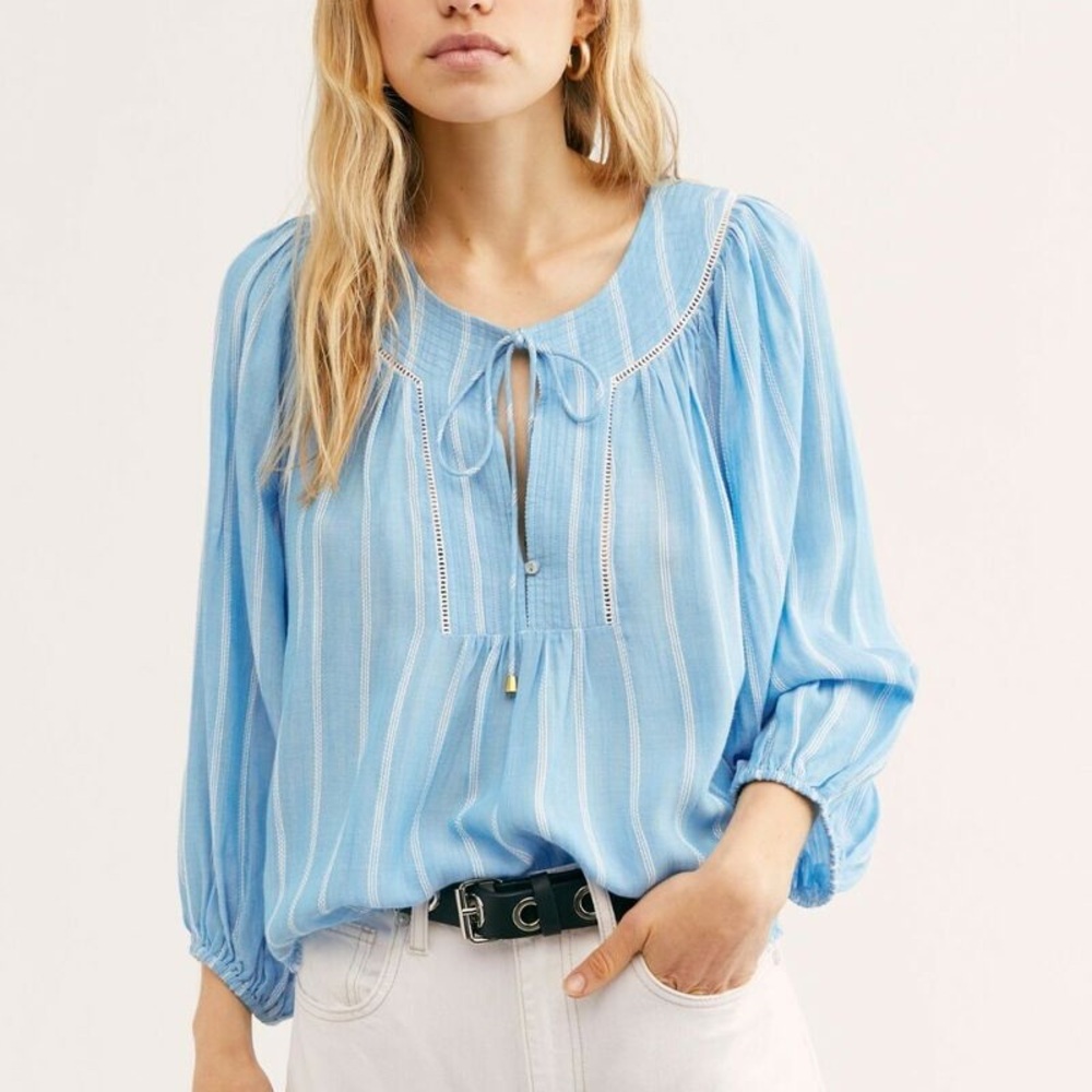 Free People Wrapped In Rhythm Blue Striped Women's Top